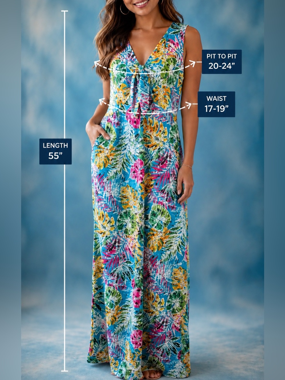 Nina Leonard tie-front Maxi dress - Size Large - Picture 2 of 6